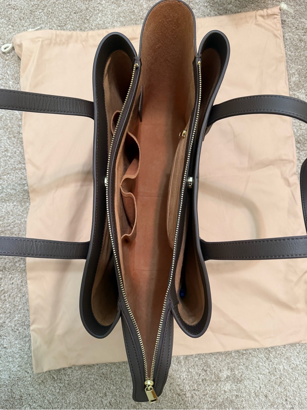 Freja Brown Vegan Leather Tote Bag - Structured Double-Compartment - Picture 6 of 6